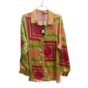 Fashion Nova XL Lime Rich Again Satin Short Top Chain Print Blouse
